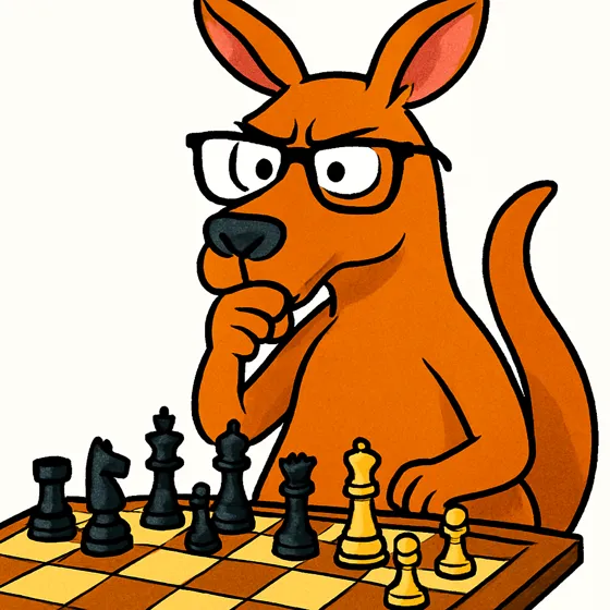 A kangaroo in glasses thinking over a chess board